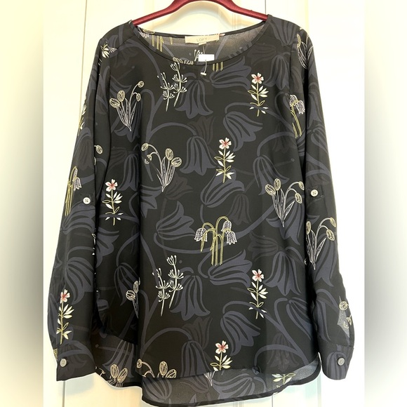LOFT Tops - NWT ~ LOFT ~ Blue and black with flowers blouse